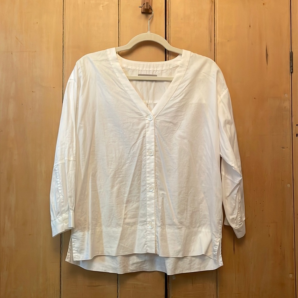 Everlane White Cotton Puff Sleeve Button Down